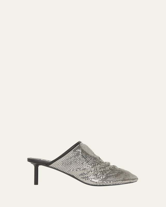 Metallic Mesh Stiletto Mule Pumps